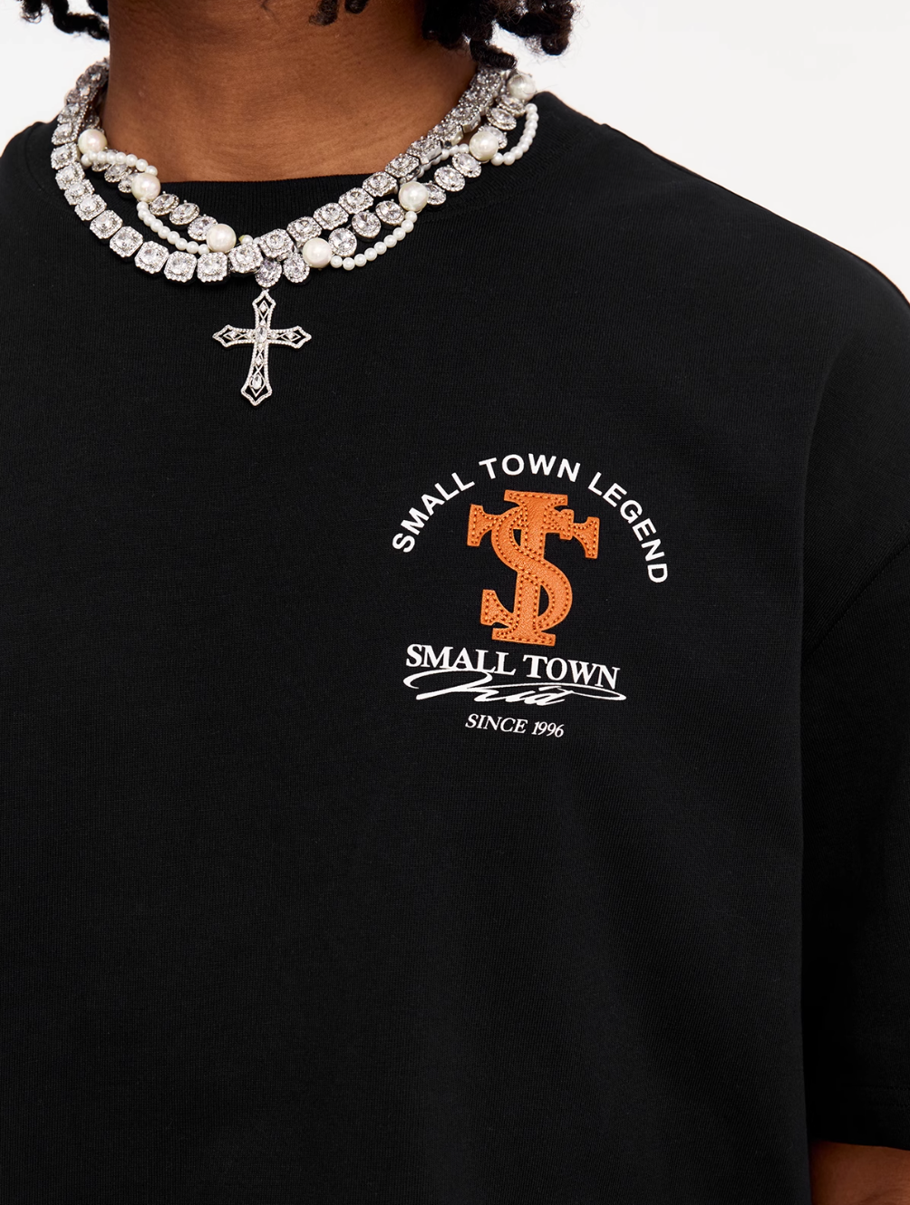 Small Town Kid Embroidered Logo Leather Label Tee | Face 3 Face