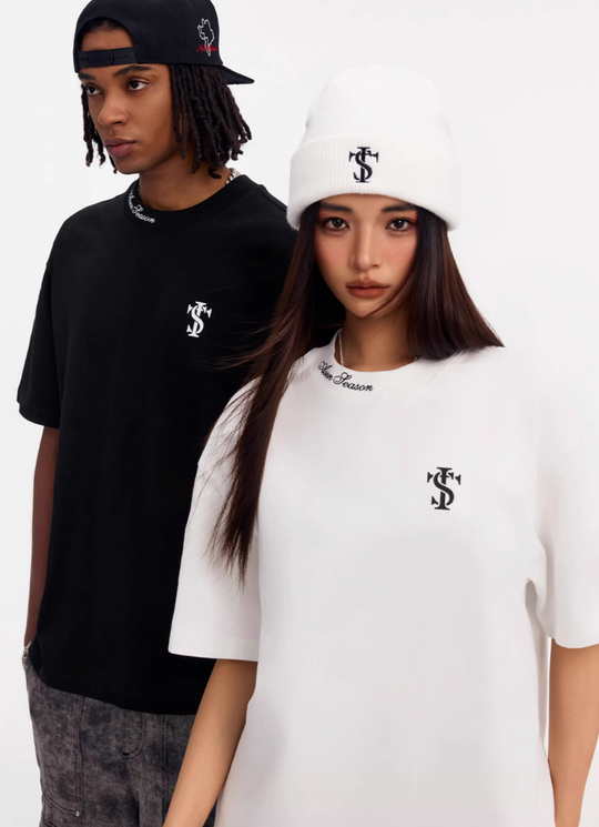 Small Town Kid Neckline Letter Embroidered Basic Tee | Face 3 Face