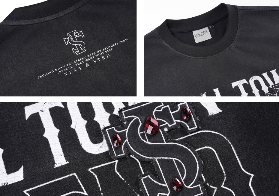 Small Town Kid Washed Imitation Ruby Patch Tee | Face 3 Face