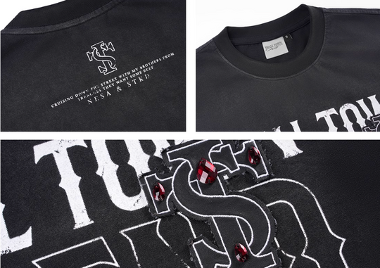 Small Town Kid Washed Imitation Ruby Patch Tee | Face 3 Face