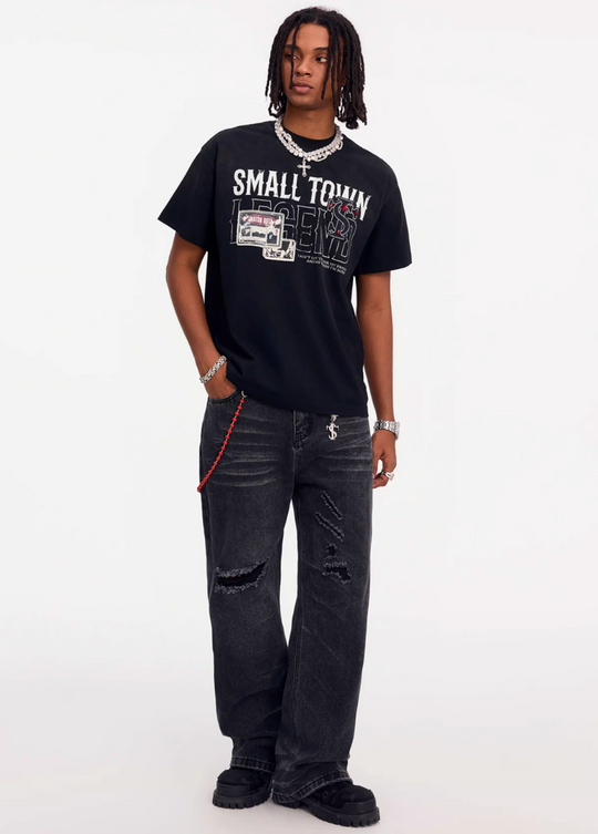 Small Town Kid Washed Imitation Ruby Patch Tee | Face 3 Face