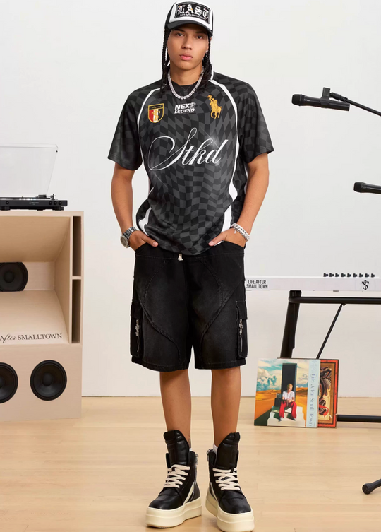 Small Town Kid Twisted Plaid Patchwork Polo Jersey | Face 3 Face