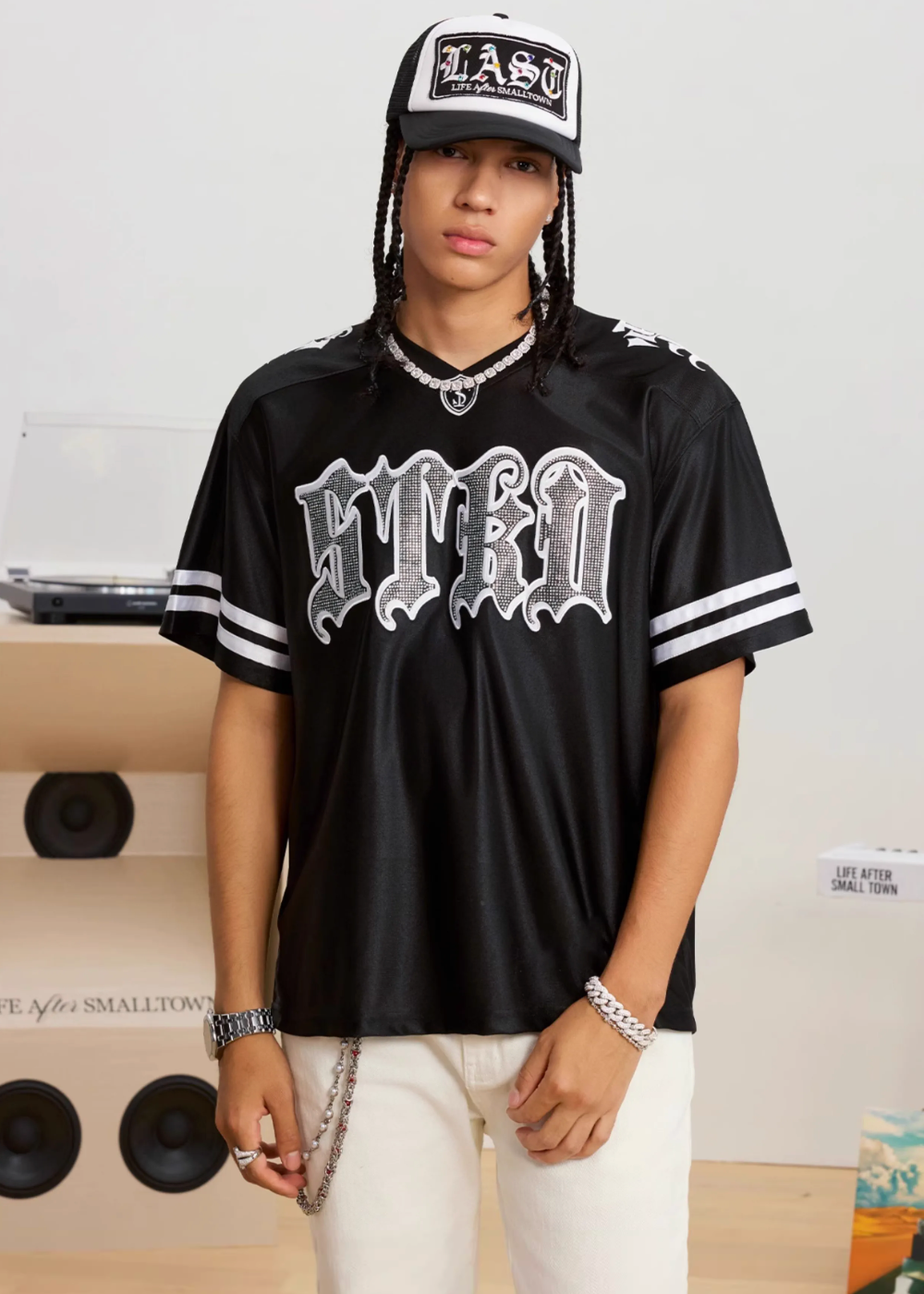 Small Town Kid Rhinestone Embroidered Hockey Jersey | Face 3 Face