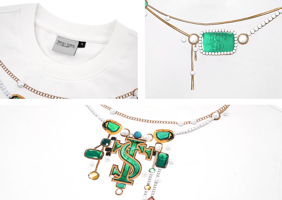 Small Town Kid 3D Digital Turquoise Pearl Necklace Print Tee | Face 3 Face