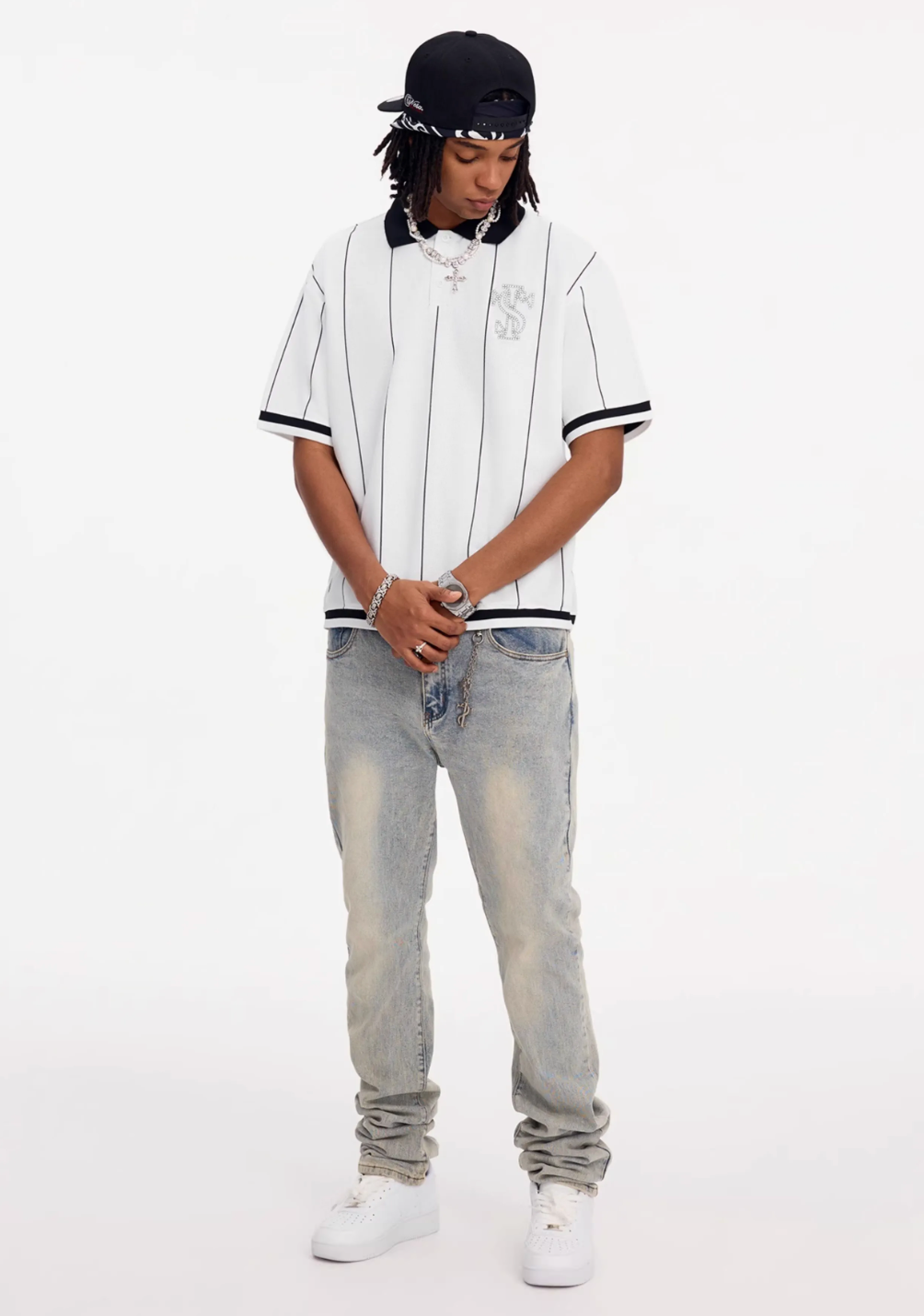 Small Town Kid Pearl Logo Striped Polo Jersey | Face 3 Face