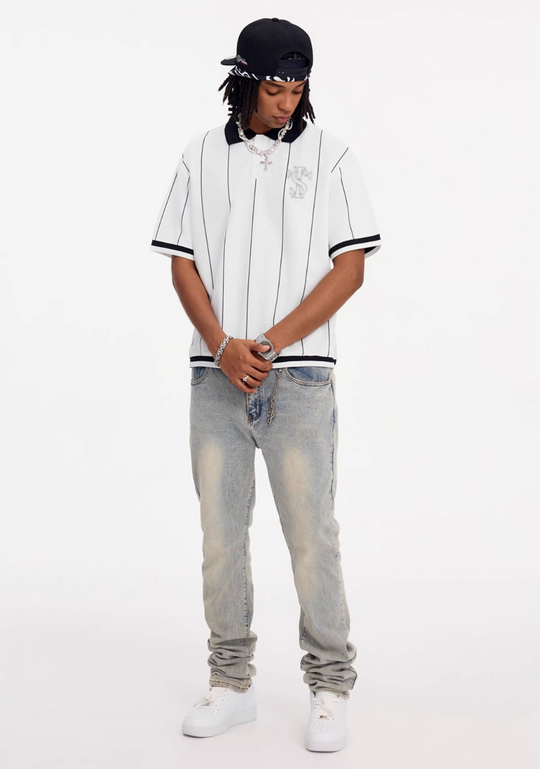 Small Town Kid Pearl Logo Striped Polo Jersey | Face 3 Face