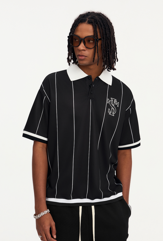 Small Town Kid Pearl Logo Striped Polo Jersey | Face 3 Face