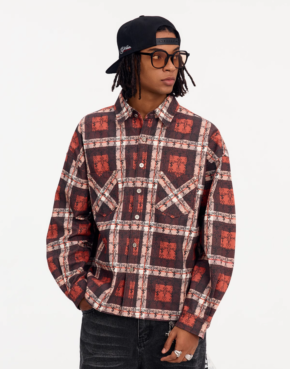 Small Town Kid Cross Logo Original Plaid Full-Print Long Sleeve Shirt | Face 3 Face