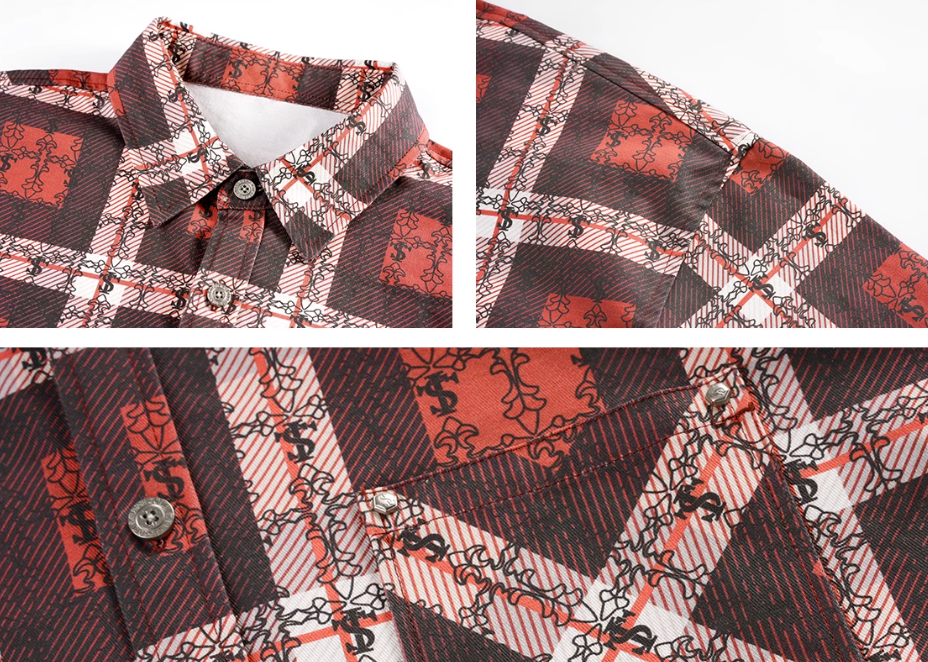 Small Town Kid Cross Logo Original Plaid Full-Print Long Sleeve Shirt | Face 3 Face