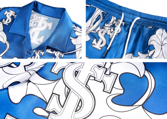 Small Town Kid Monogram Cross Logo Satin Cuban Shirt Set | Face 3 Face