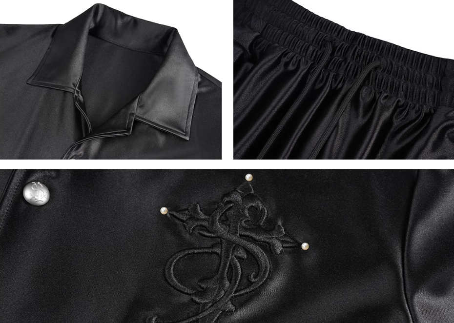 Small Town Kid 3D Cross Embroidered Satin Cuban Shirt Set | Face 3 Face