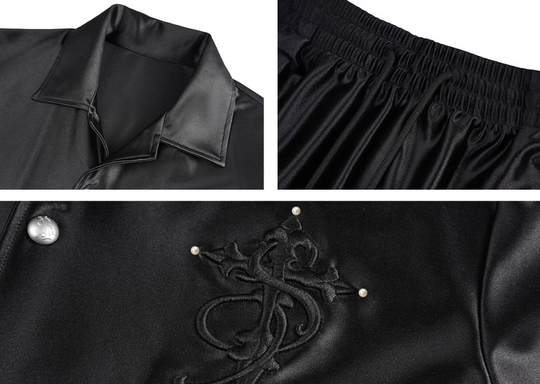 Small Town Kid 3D Cross Embroidered Satin Cuban Shirt Set | Face 3 Face