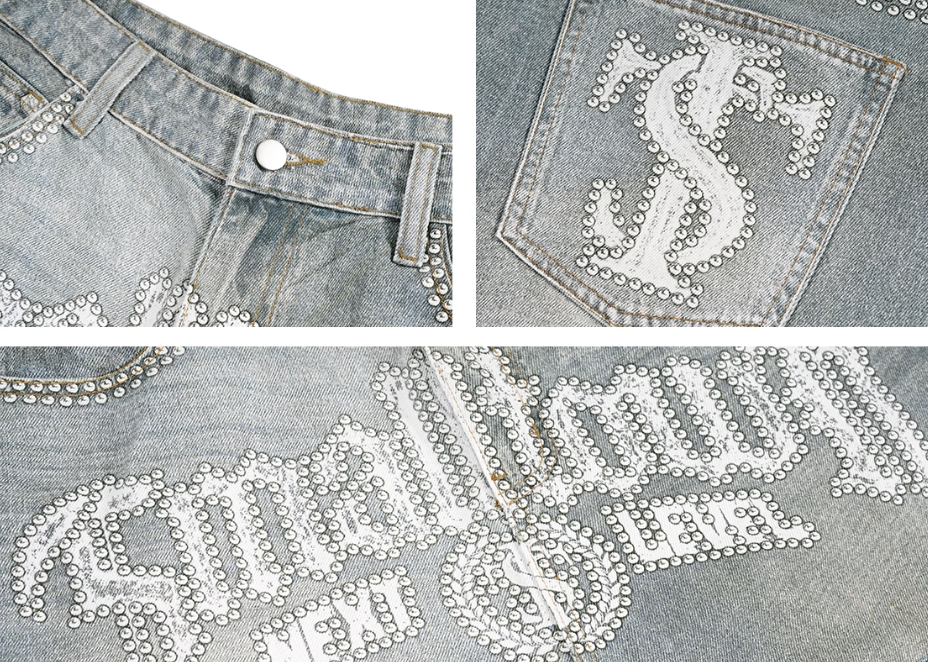 Small Town Kid Rhinestone Destroyed Print Denim Shorts | Face 3 Face