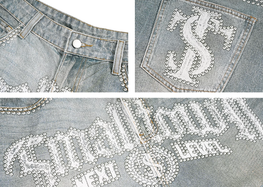 Small Town Kid Rhinestone Destroyed Print Denim Shorts | Face 3 Face