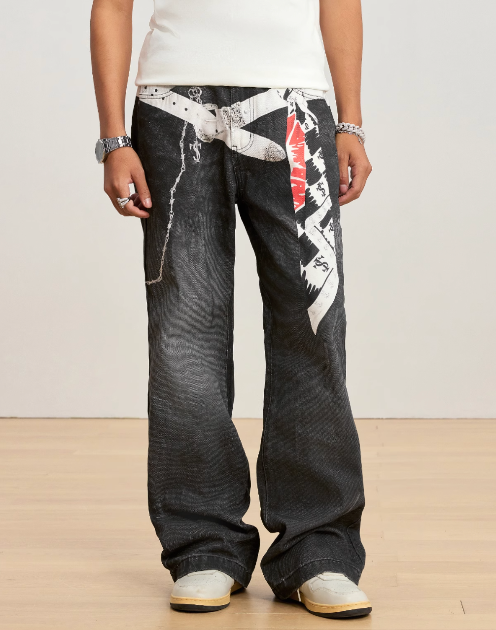 Small Town Kid Scarf Belt Chain 3D Printed Jeans | Face 3 Face