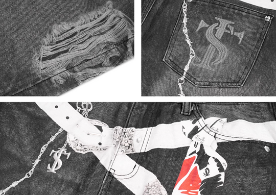 Small Town Kid Scarf Belt Chain 3D Printed Jeans | Face 3 Face