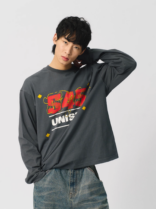 S45 Basic Letter Logo Printed Long-Sleeve Tee | Face 3 Face