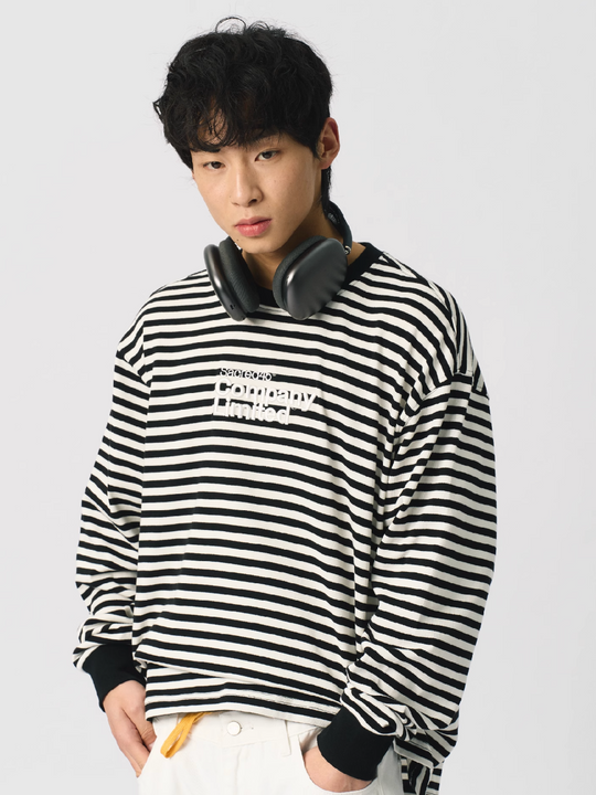 S45 Striped Embroidery Long-Sleeve Tee | Face 3 Face