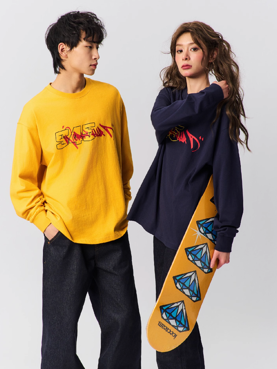 S45 Graffiti Font Typography Long-Sleeve Tee | Face 3 Face