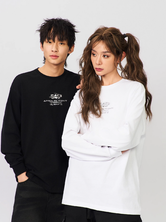 S45 Silver Curved 3D Logo Long Sleeve Tee | Face 3 Face