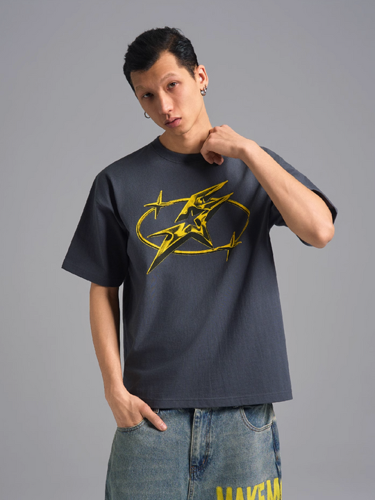 S45 Metal Star Font Printed Tee | Face 3 Face