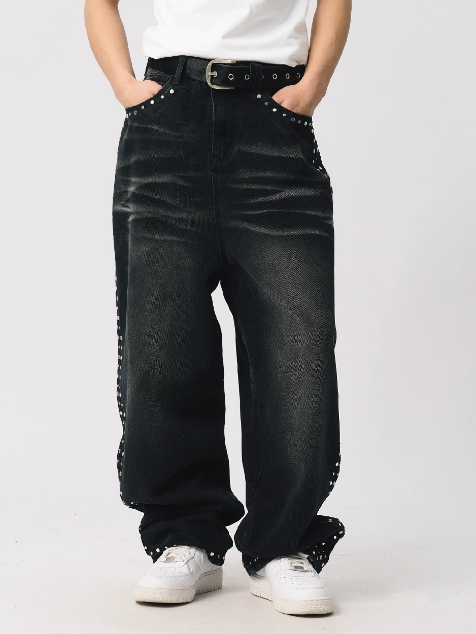 S45 Mixed Stud Washed Jeans | Face 3 Face