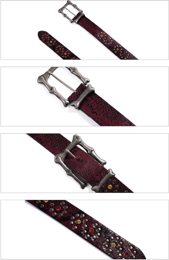 S45 Snake Pattern Studded Metal Buckle Belt | Face 3 Face
