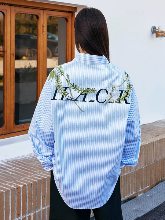 Harsh and Cruel Striped Floral Embroidered Long Sleeve Shirt | Face 3 Face