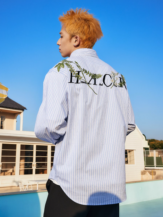 Harsh and Cruel Striped Floral Embroidered Long Sleeve Shirt | Face 3 Face