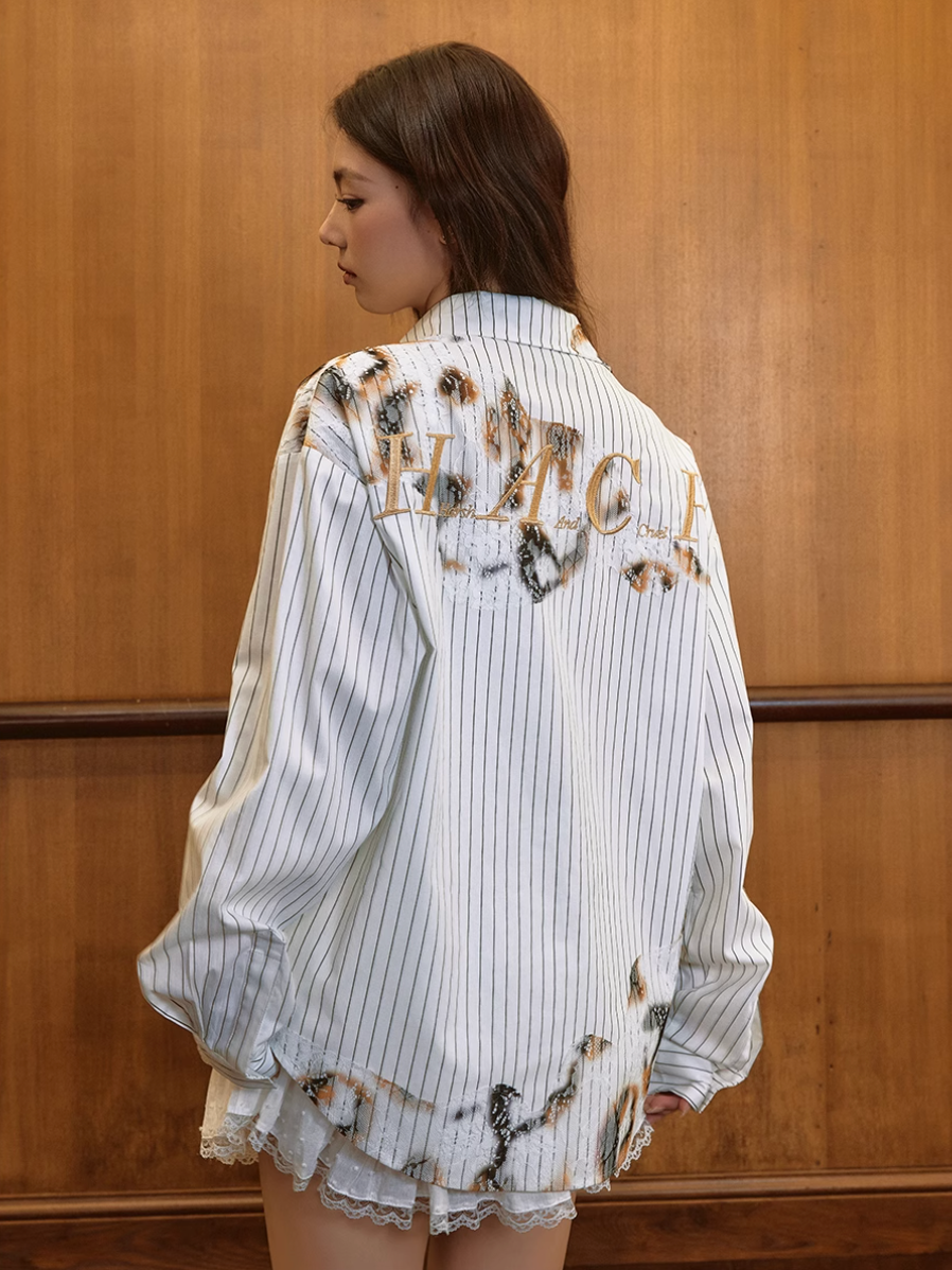 Harsh and Cruel Burnout Lace Embroidered Striped Long Sleeve Shirt | Face 3 Face