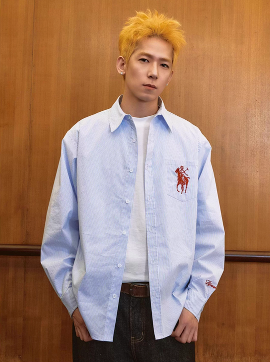 Harsh and Cruel Vintage Embroidered Striped Loose Long Sleeve Shirt | Face 3 Face