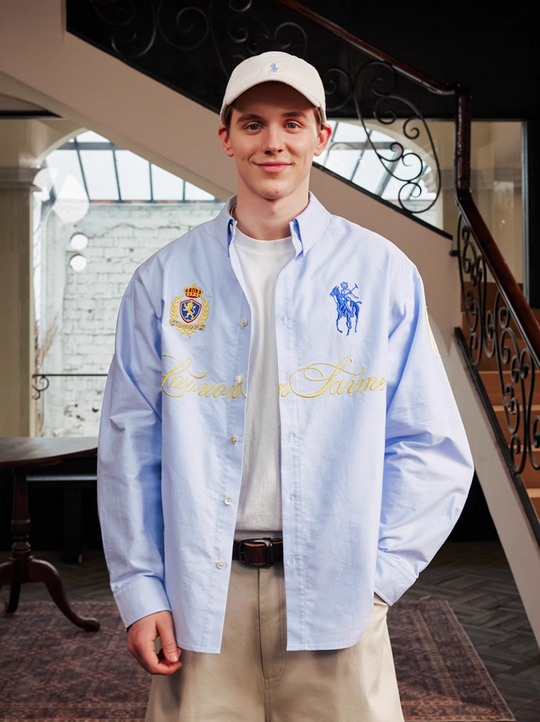 Harsh and Cruel Vintage Embroidered Oxford Loose Long Sleeve Shirt | Face 3 Face