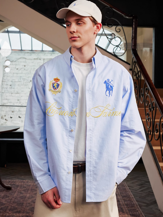 Harsh and Cruel Vintage Embroidered Oxford Loose Long Sleeve Shirt | Face 3 Face