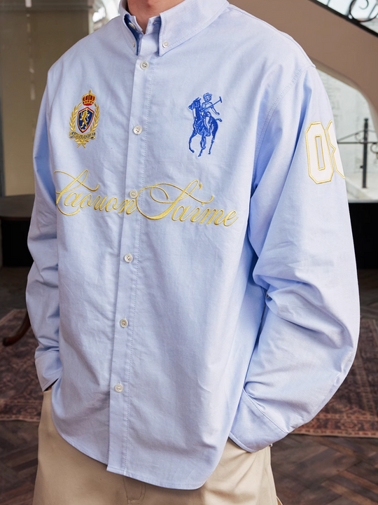 Harsh and Cruel Vintage Embroidered Oxford Loose Long Sleeve Shirt | Face 3 Face