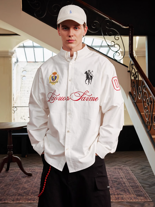 Harsh and Cruel Vintage Embroidered Oxford Loose Long Sleeve Shirt | Face 3 Face