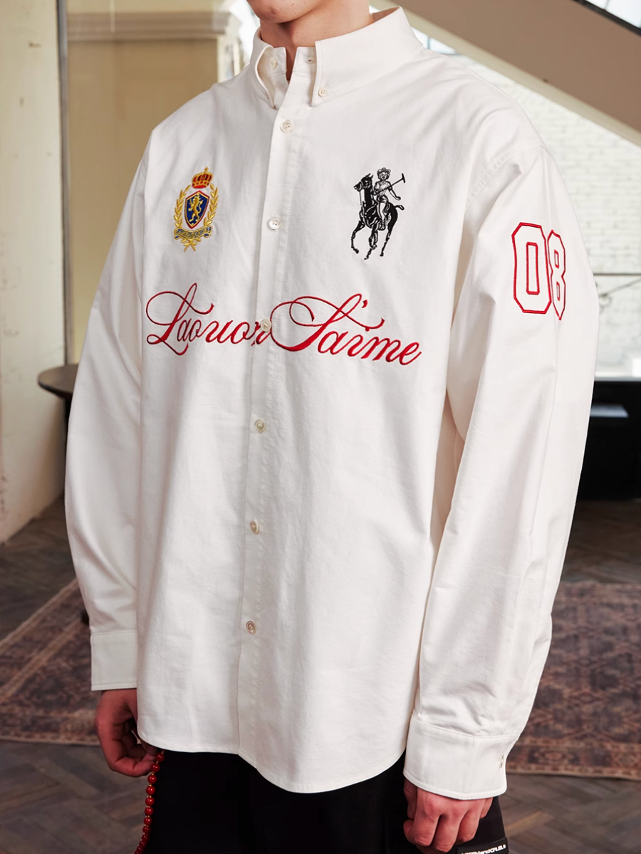 Harsh and Cruel Vintage Embroidered Oxford Loose Long Sleeve Shirt | Face 3 Face