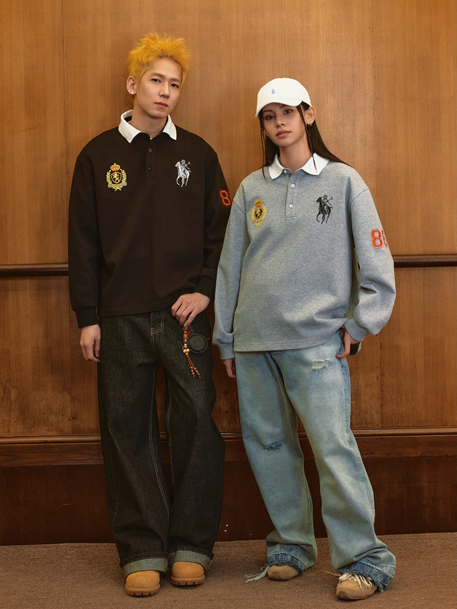 Harsh and Cruel Vintage Embroidered Long Sleeve Polo | Face 3 Face