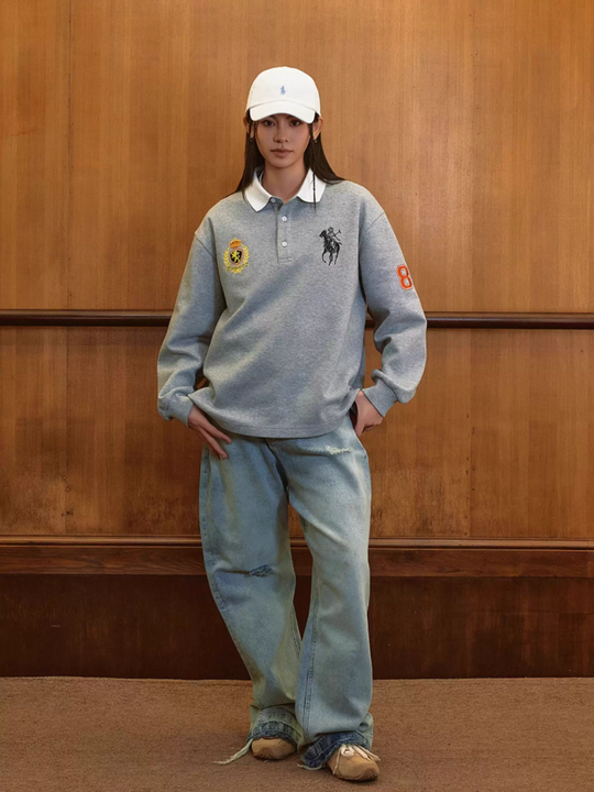 Harsh and Cruel Vintage Embroidered Long Sleeve Polo | Face 3 Face