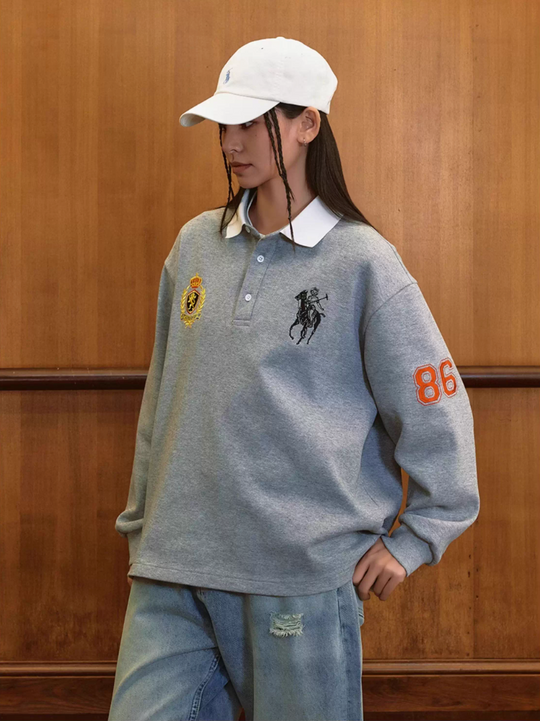 Harsh and Cruel Vintage Embroidered Long Sleeve Polo | Face 3 Face