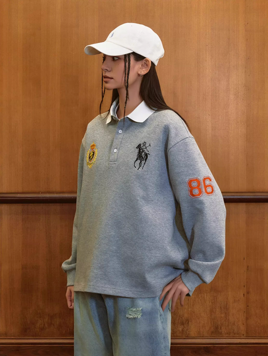 Harsh and Cruel Vintage Embroidered Long Sleeve Polo | Face 3 Face