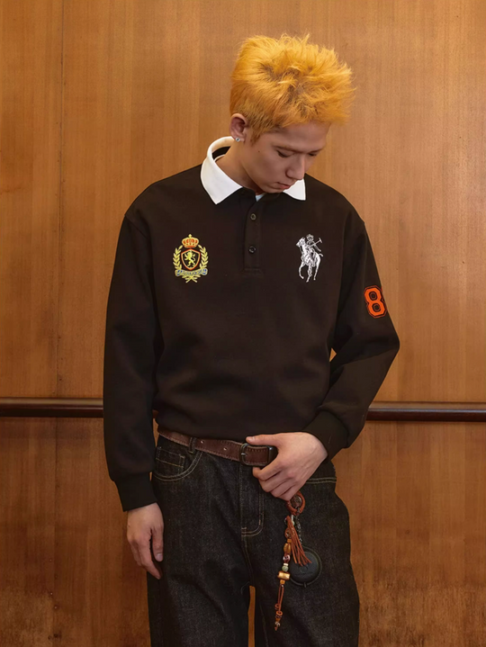 Harsh and Cruel Vintage Embroidered Long Sleeve Polo | Face 3 Face