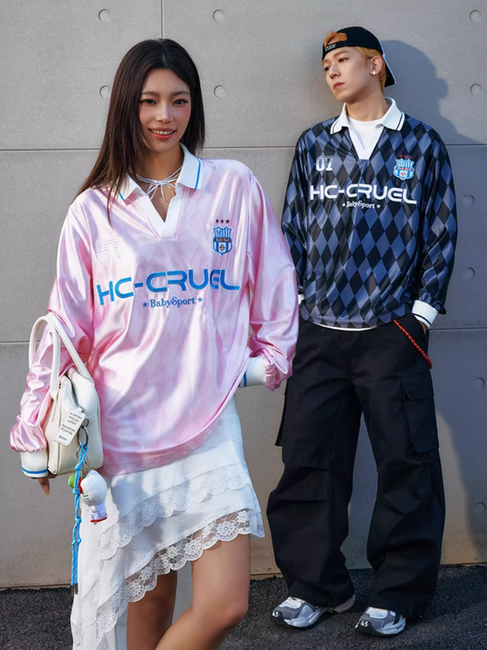 Harsh and Cruel Badge Embroidered Plaid Long Sleeve Polo Jersey | Face 3 Face