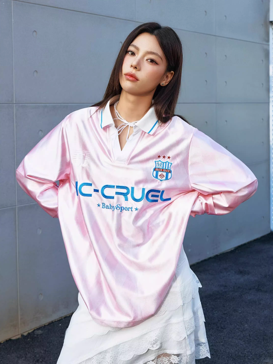 Harsh and Cruel Badge Embroidered Plaid Long Sleeve Polo Jersey | Face 3 Face