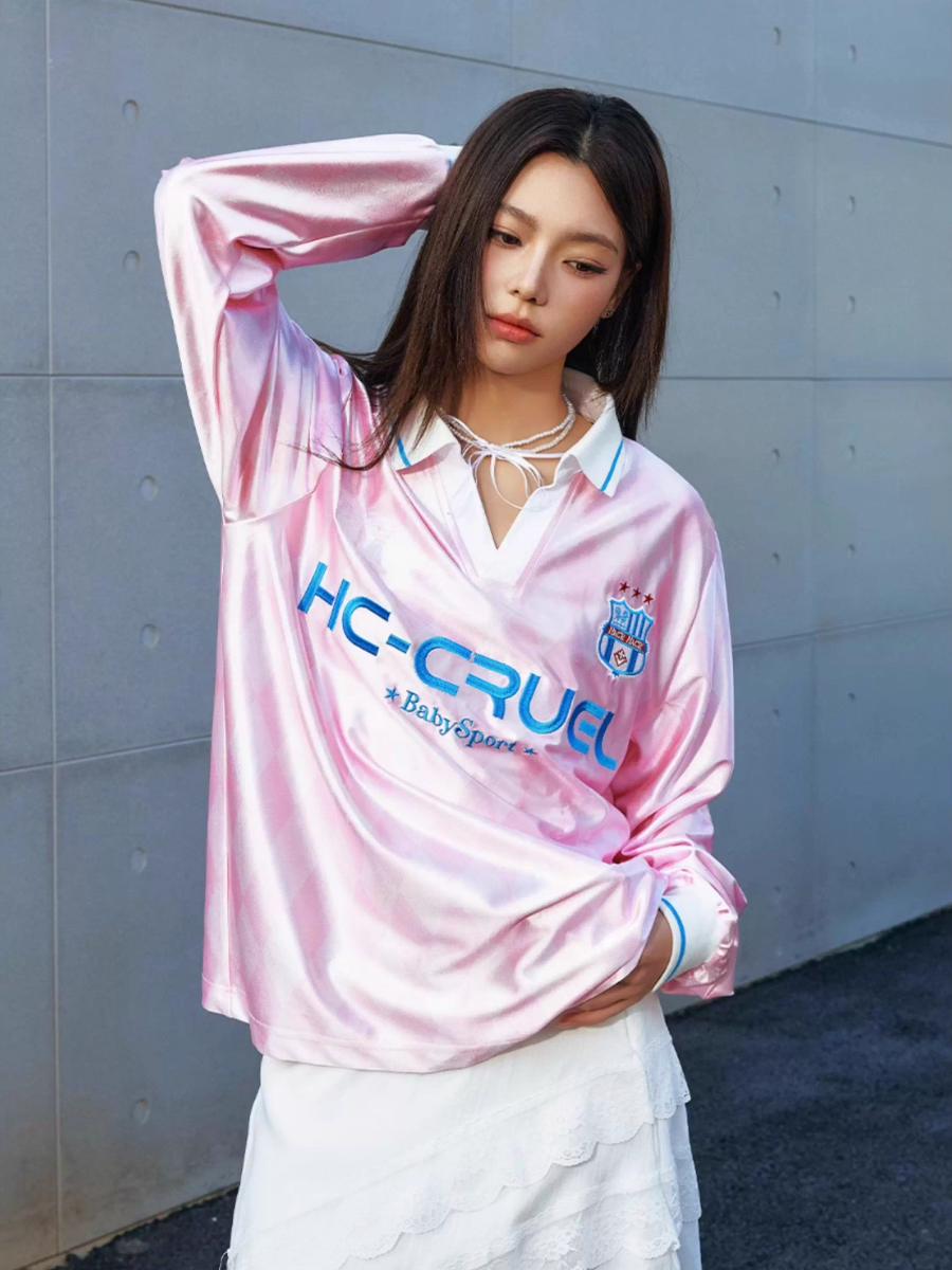 Harsh and Cruel Badge Embroidered Plaid Long Sleeve Polo Jersey | Face 3 Face