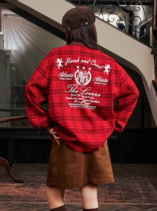 Harsh and Cruel Brushed Tartan Badge Embroidered Long Sleeve Polo | Face 3 Face