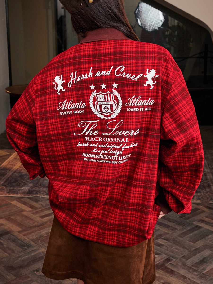 Harsh and Cruel Brushed Tartan Badge Embroidered Long Sleeve Polo | Face 3 Face