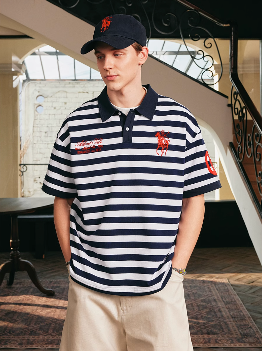 Harsh and Cruel Nautical Stripe Embroidered Polo | Face 3 Face