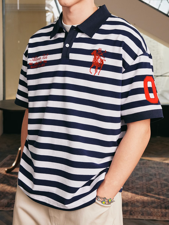 Harsh and Cruel Nautical Stripe Embroidered Polo | Face 3 Face