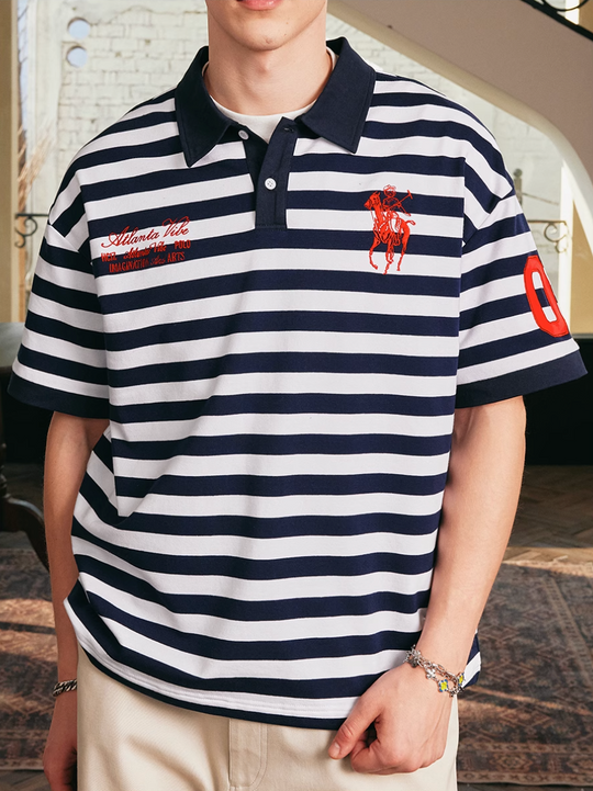 Harsh and Cruel Nautical Stripe Embroidered Polo | Face 3 Face