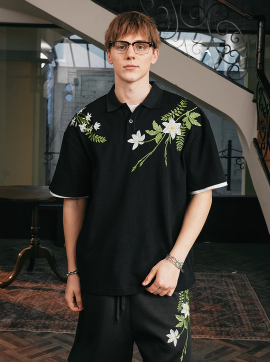 Harsh and Cruel Botanical Embroidered Polo | Face 3 Face